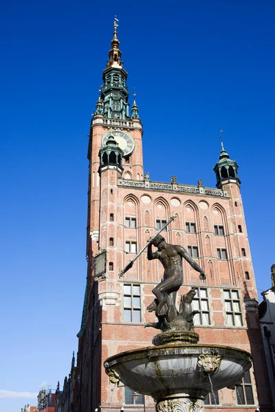 Câmara Municipal e Estátua de Neptuno em Gdansk — Fotografia de Stock
