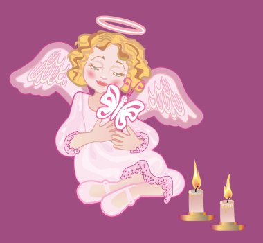 A mournful angel holds a butterfly clipart