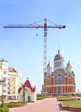 Building of orthodox temple in Kiev clipart