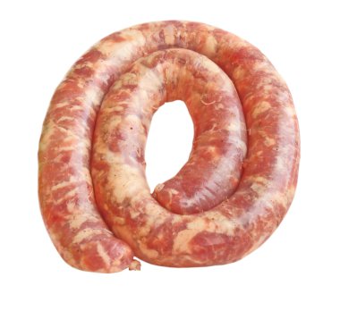 Raw sausage from the pork stuffing on a white background clipart