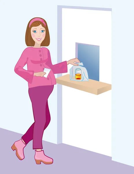 孕妇手超过计划尿液分析 — 图库矢量图片
