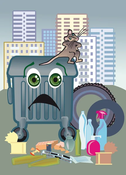 Απόρριψη σκουπιδιών κοντά πολυκατοικιών — Διανυσματικό Αρχείο