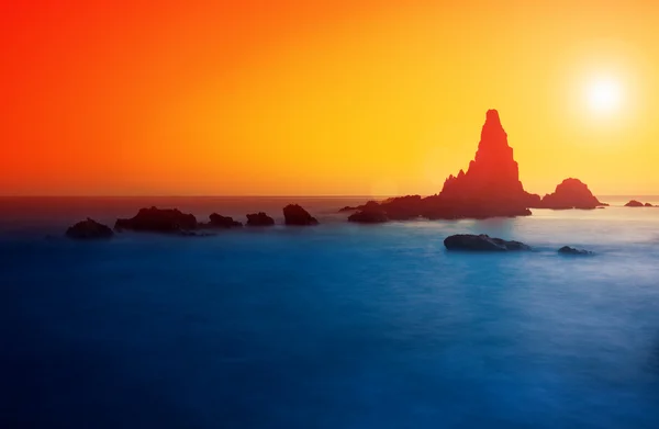 Sunset on the coast of the natural park of Cabo de Gata — Stock Photo, Image