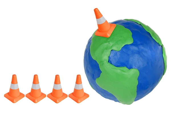 Emergency cone and globe — Stock Photo, Image
