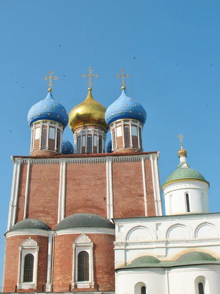 Koepels van de tempel in kremlin van Rjazan — Stockfoto