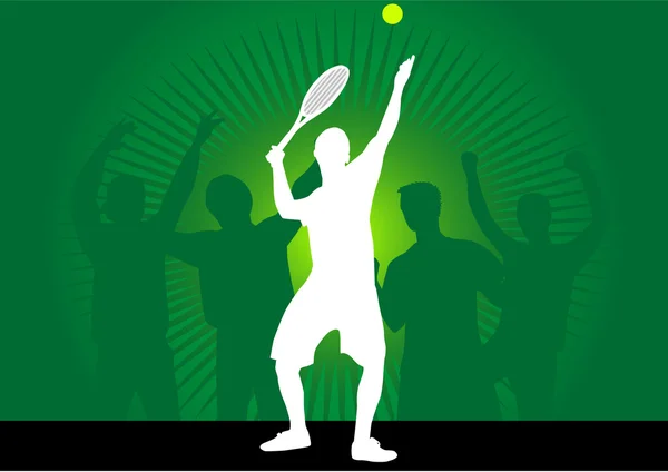 Giocatore di tennis in action-figure nei vettori — Vettoriale Stock