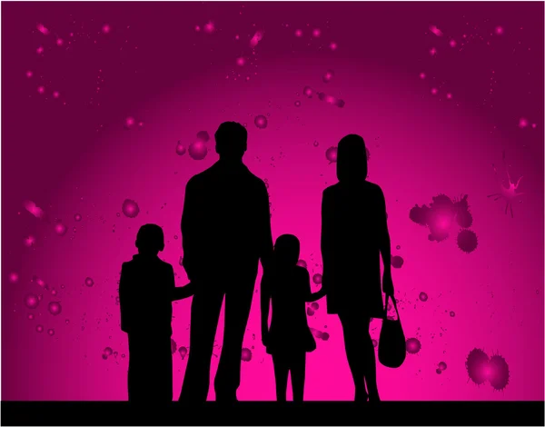 Famílias de silhuetas - fundo rosa — Vetor de Stock