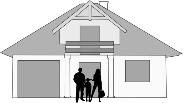 Famille et sa maison — Image vectorielle