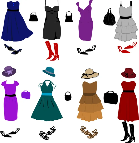 Avond jurken en accessoires — Stockvector