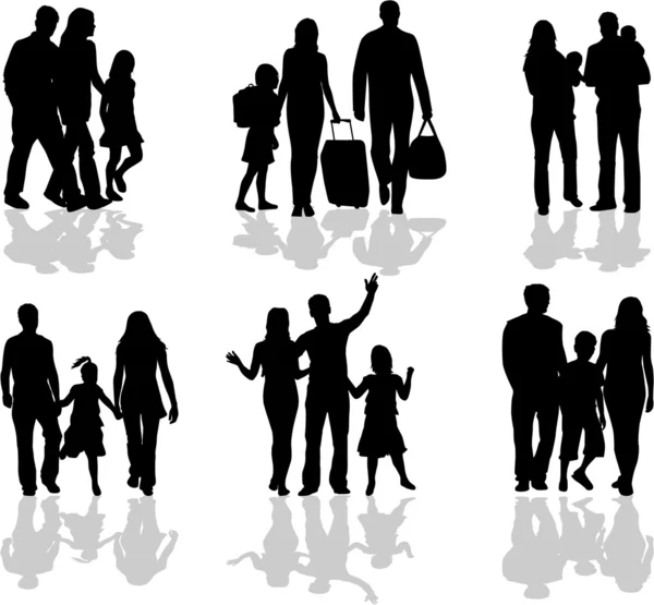 Silhouette of parents and children — Stock Vector