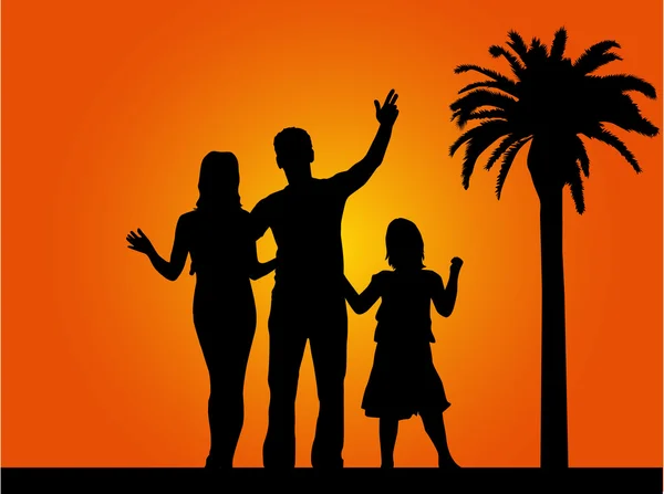 Family under the palm — Stock Vector