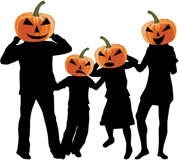 Halloween - silhueta de uma família —  Vetores de Stock