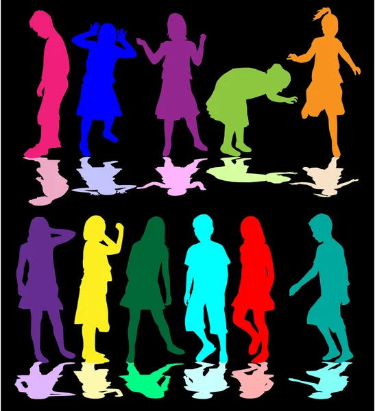 stock vector Colorful silhouettes of children