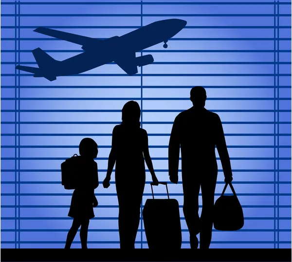 Семья в аэропорту - иллюстрация — стоковый вектор