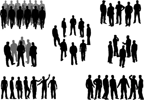 Large group of man silhouettes - vector illustration — Stock Vector