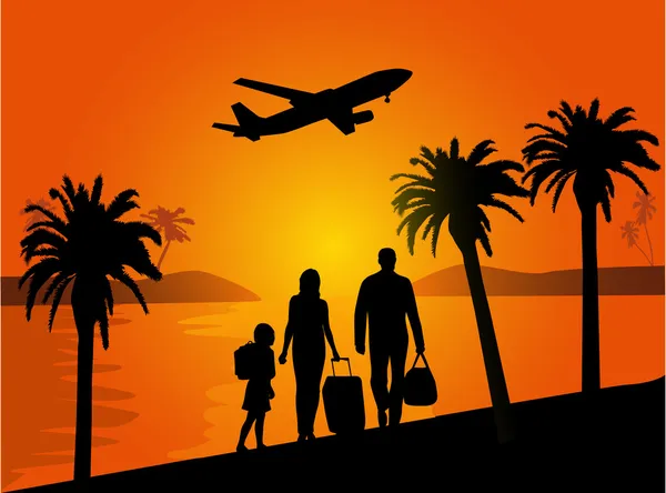 Vacances en famille sous les palmiers — Image vectorielle