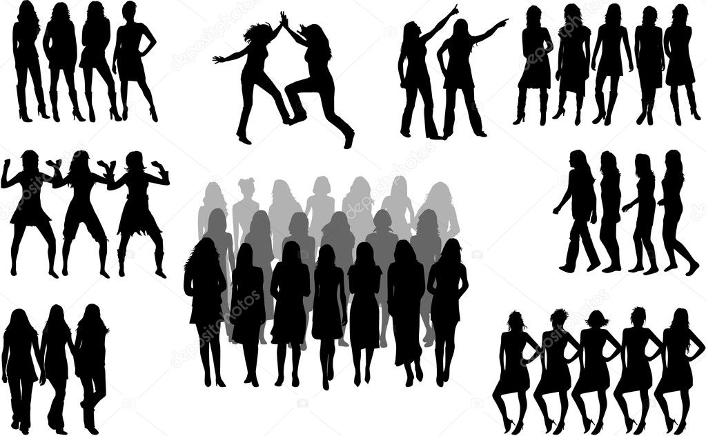 Large group of women - silhouette vector