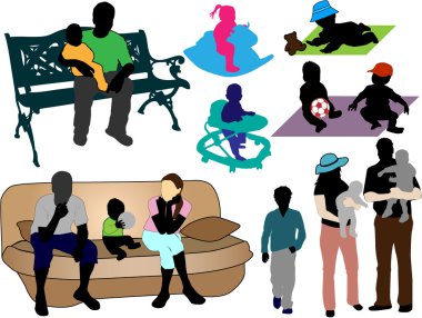 Family - collection of colorful silhouettes clipart