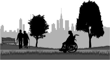 Seniors on a walk in the park clipart