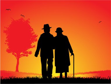 Older married couple - a walk in the park clipart