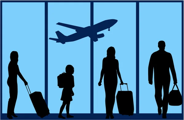 La famille à l'aéroport une illustration — Image vectorielle