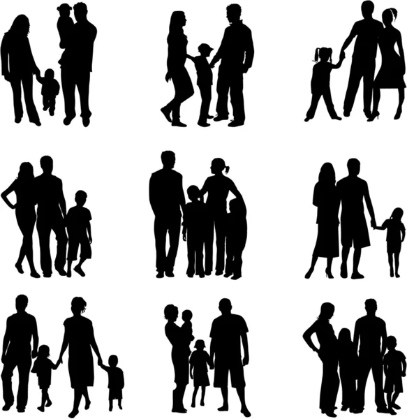 Silhouet van ouders en kinderen — Stockvector