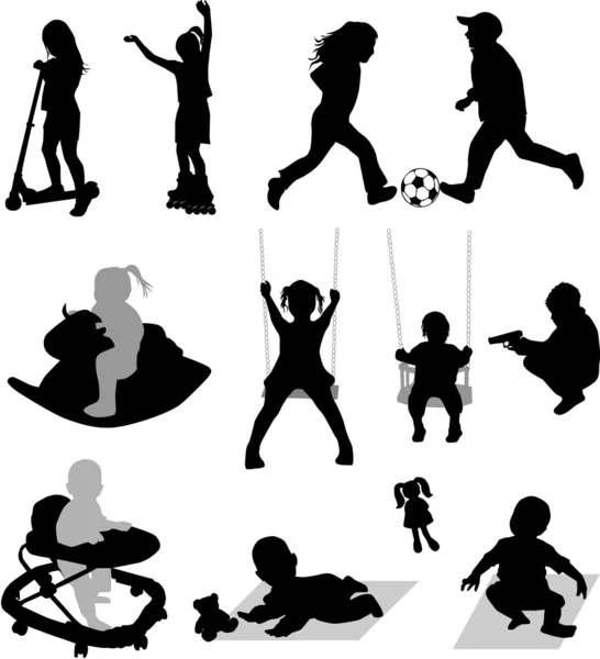 Vector silhouettes of children at play — Stock Vector