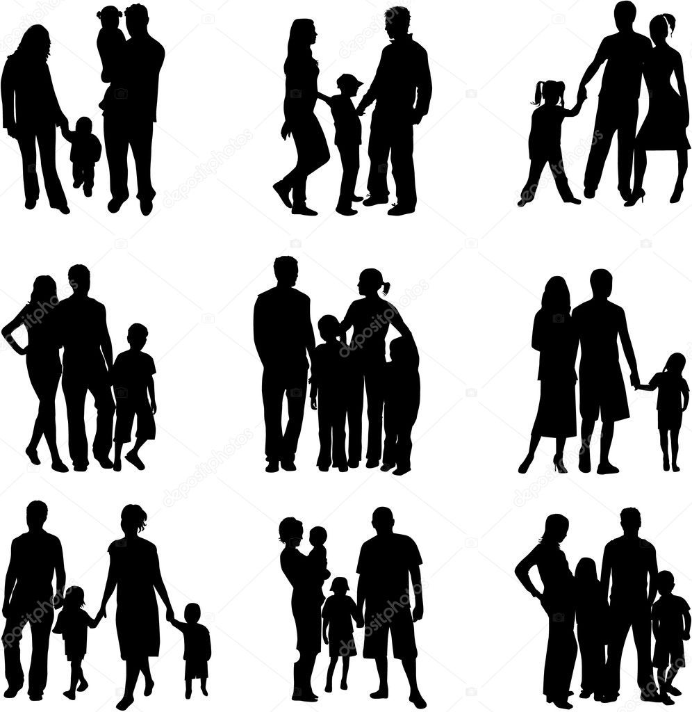 Silhouette of parents and children