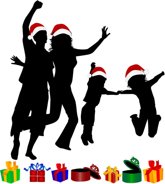 Noël silhouettes de famille — Image vectorielle
