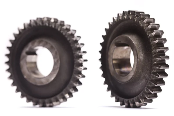 Gear wheels system over white background — Stok fotoğraf