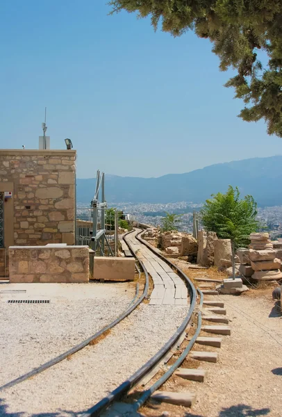 Jernbane på Akropolis i Athen - Stock-foto