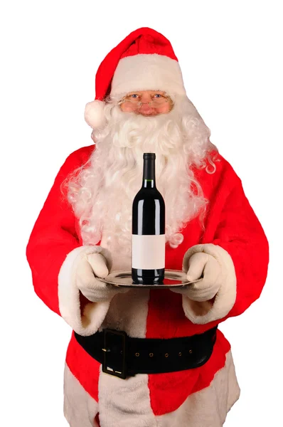 Santa Claus with Wine Bottle On Tray — Stock Photo, Image