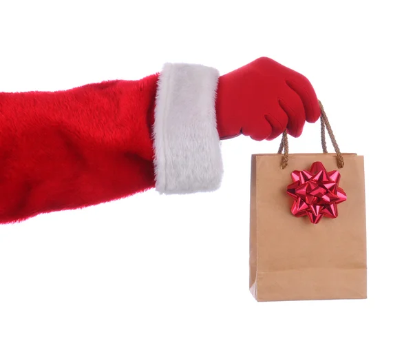 Санта держит подарочный пакет — стоковое фото