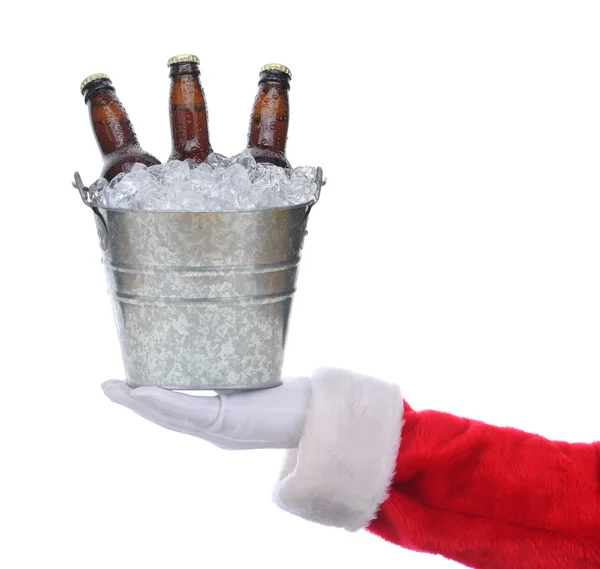 Santa with beer bucket — Stock Photo, Image
