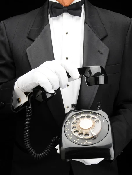 Butler with Dial Phone — Stock Photo, Image