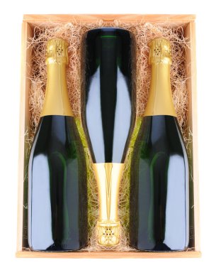 Champagne Bottles in Wood Case clipart