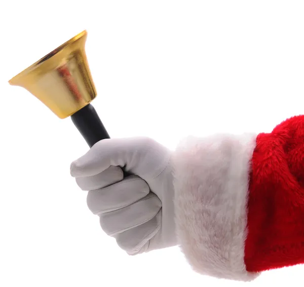 Санта-Клаус держит золотой колокол — стоковое фото