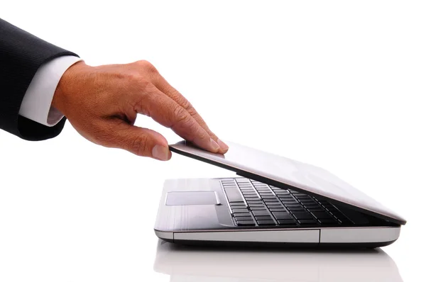 Affärsman hand och laptop — Stockfoto