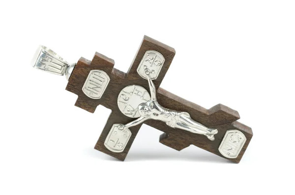 银和木制的十字架 — 图库照片