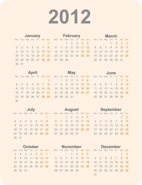 Ημερολόγιο 2012 έτος — Διανυσματικό Αρχείο