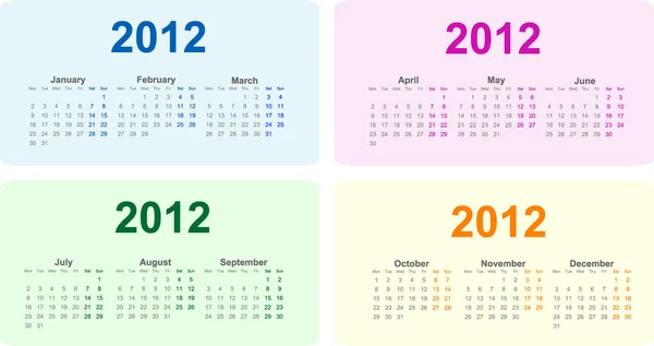 Jahreskalender 2012 — Stockvektor