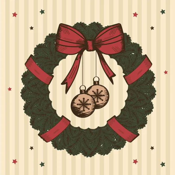 Corona de Navidad dibujada a mano decorativa — Vector de stock