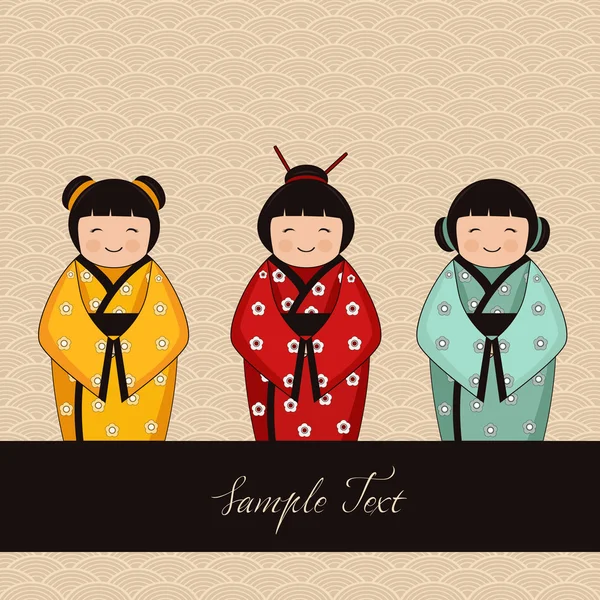 Personagens kokeshi japoneses - bonecas —  Vetores de Stock