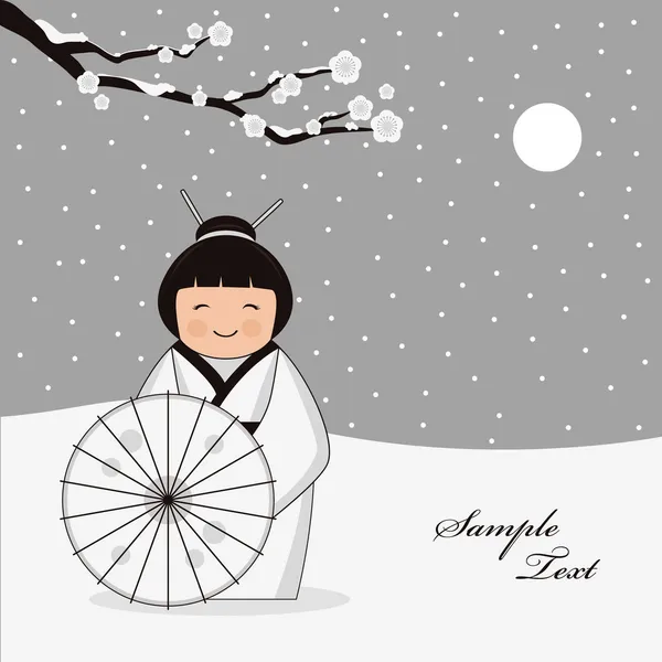 Scène d'hiver avec fille japonaise — Image vectorielle