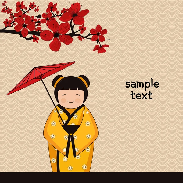 Japanese style background with japanese girl — Stock Vector