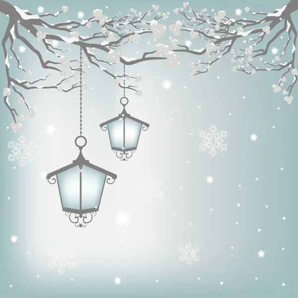 Sfondo invernale con lanterne — Vettoriale Stock