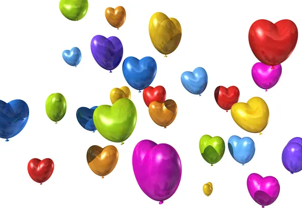 Balões coloridos em forma de coração isolados em branco — Fotografia de Stock