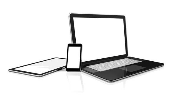 Φορητό υπολογιστή, κινητό τηλέφωνο και ψηφιακή δισκίο υπολογιστή pc — Φωτογραφία Αρχείου