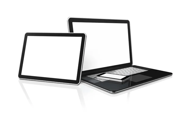 Ноутбук, мобільний телефон і цифровий планшетний комп'ютер — стокове фото