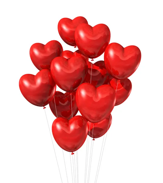 Balões em forma de coração vermelho isolados em branco — Fotografia de Stock